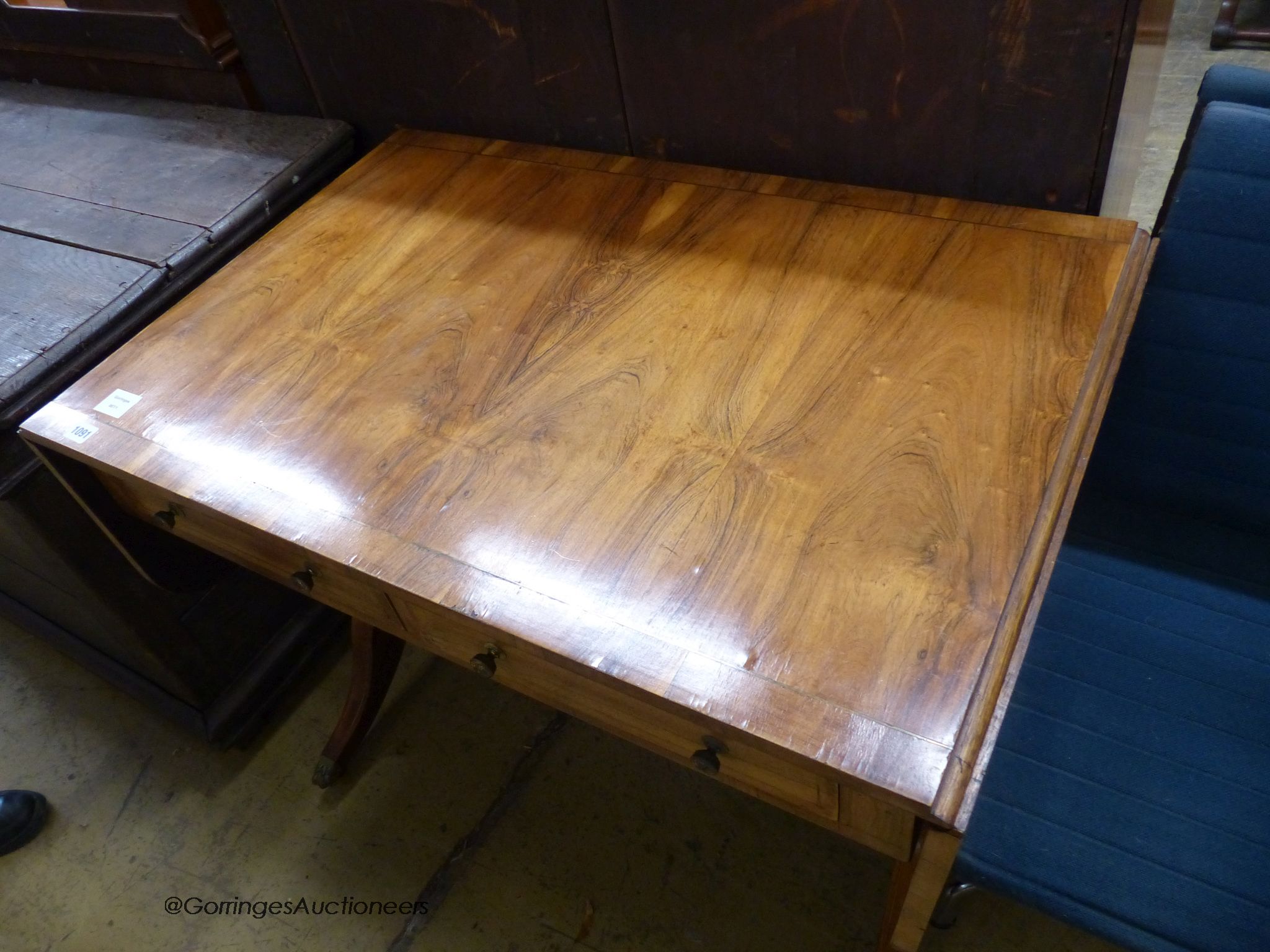 A regency rosewood veneered sofa table. W-92cm, D-60cm, H-74cm.
